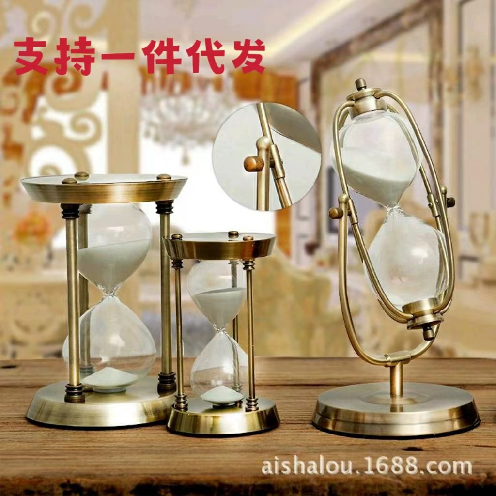 Metal hourglass timer, 1 to 60 minutes, luxury decorative item, cross-border exclusive, factory wholesale, logo customization available.