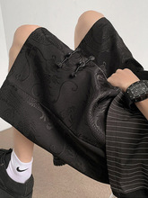 国潮中式龙纹印花冰丝短裤垂感透气空调五分裤夏季男士直筒中裤