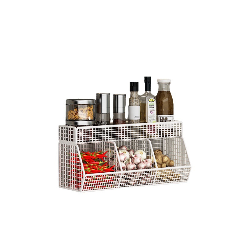 Estantes de cocina sin agujeros colgados en la pared, cestas colgadas en la pared, cestas de verduras colgadas en la pared, condimentos, botellas de condimentos, caja de almacenamiento