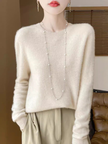 Seamless first-line ready-to-wear sweater, women's round collar pullover loose bottoming shirt, autumn and winter new pure color sweater, women's wholesale
