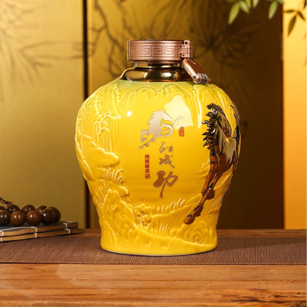 新款景德镇陶瓷酒瓶8骏图酒坛5/10斤 高颜值家用密封酒罐存酒壶
