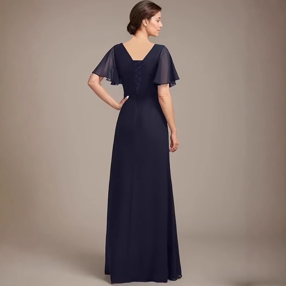 Vestido de novia de gasa de Amazon vestido de madre mariposa de manga corta plisada larga aplicación vestido de invitado de boda