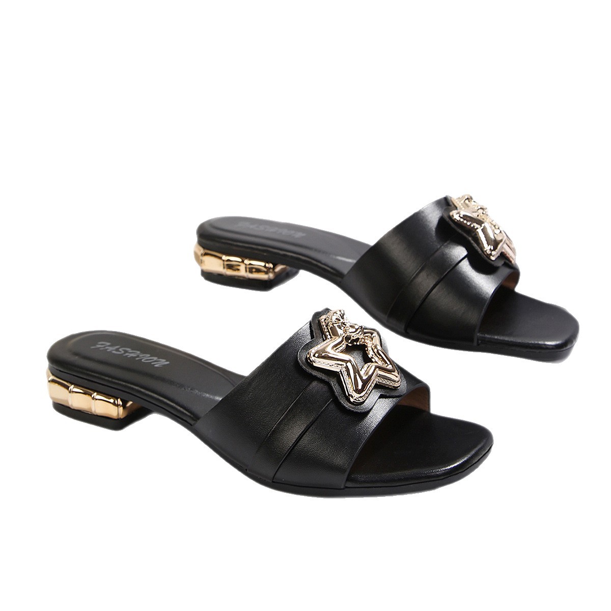 Sandalias de tacón alto para mujer de cuero sintético con punta cuadrada y tacón grueso para verano