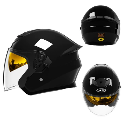 Women's Motorcycle Cycling Half Helmet, Motorcycle Safety Supplies - piano-black-built-in-gold-plated-mirror-hd-mirror-m57-58-head-circumference