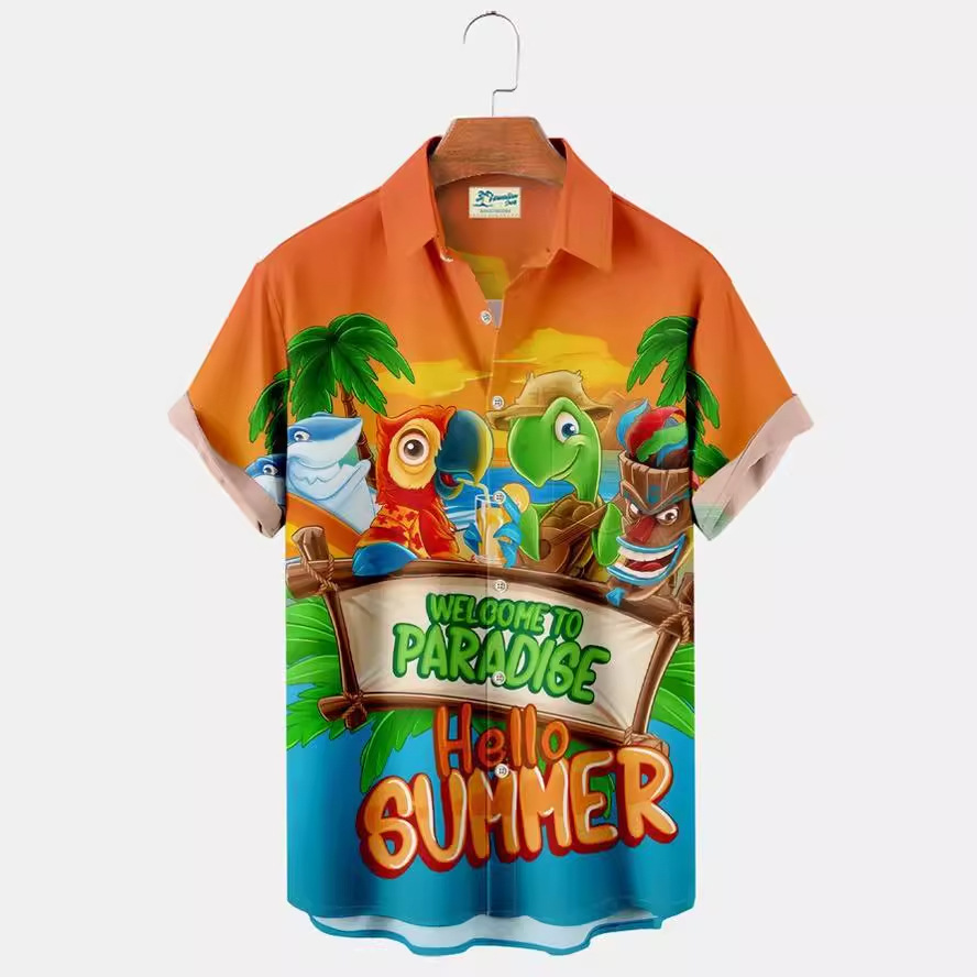 2023 nueva moda verano casual impresión 3D camisa hawaiana vacaciones para hombres junto al mar fábrica transfronteriza al por mayor
