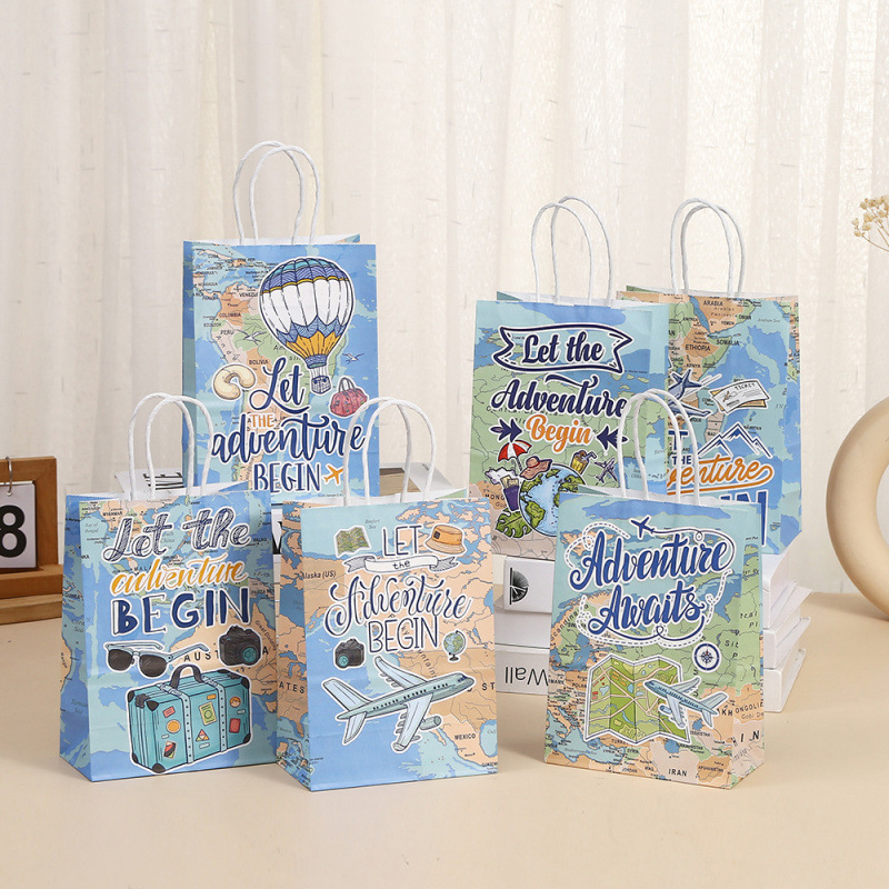 创意旅行印花手提袋时尚小清新商场购物包装袋派对零食糖果礼品袋