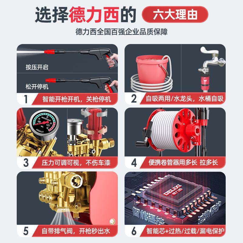 德力西洗车机神器高压水泵家用220V大功率抢便携式刷车清洗机水枪|undefined