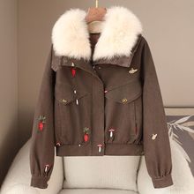 少量服饰秋冬2025新款牛仔风白鹅绒羽绒服女狐狸毛领韩版防寒外套