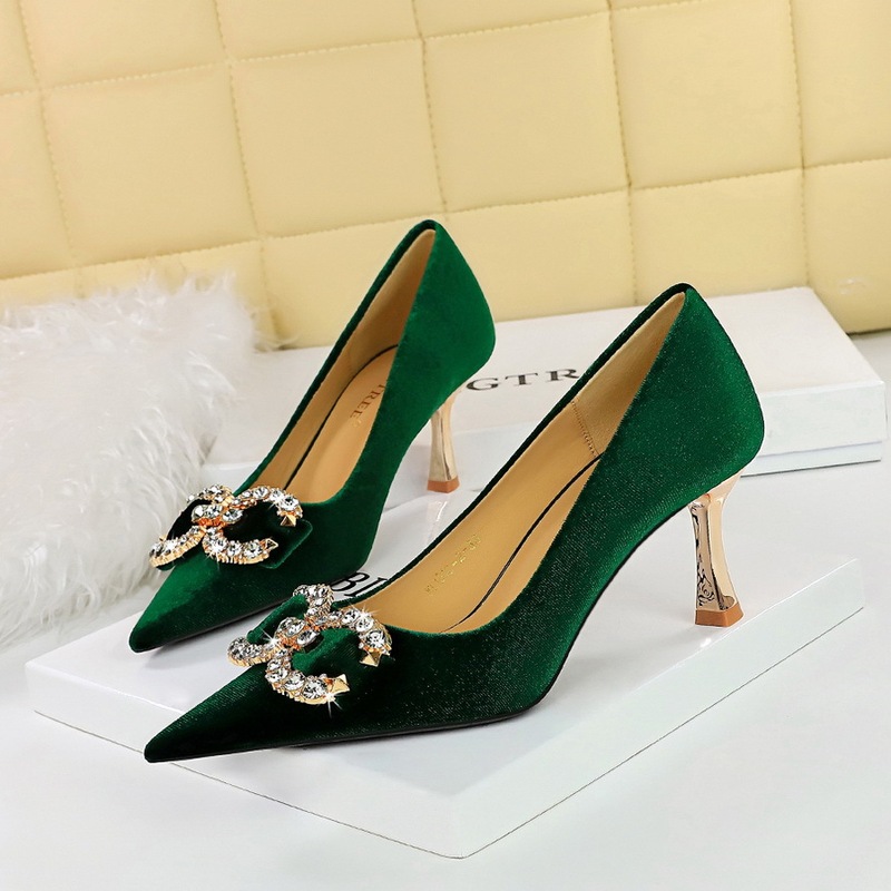 1818-K77 banquet high heels women's shoes high heel shallow mouth pointed Western suede rhinestone buckle bow single shoes women 1818-K77 banquet high heels women's shoes high heel shallow mouth pointed Western suede rhinestone buckle bow single shoes women