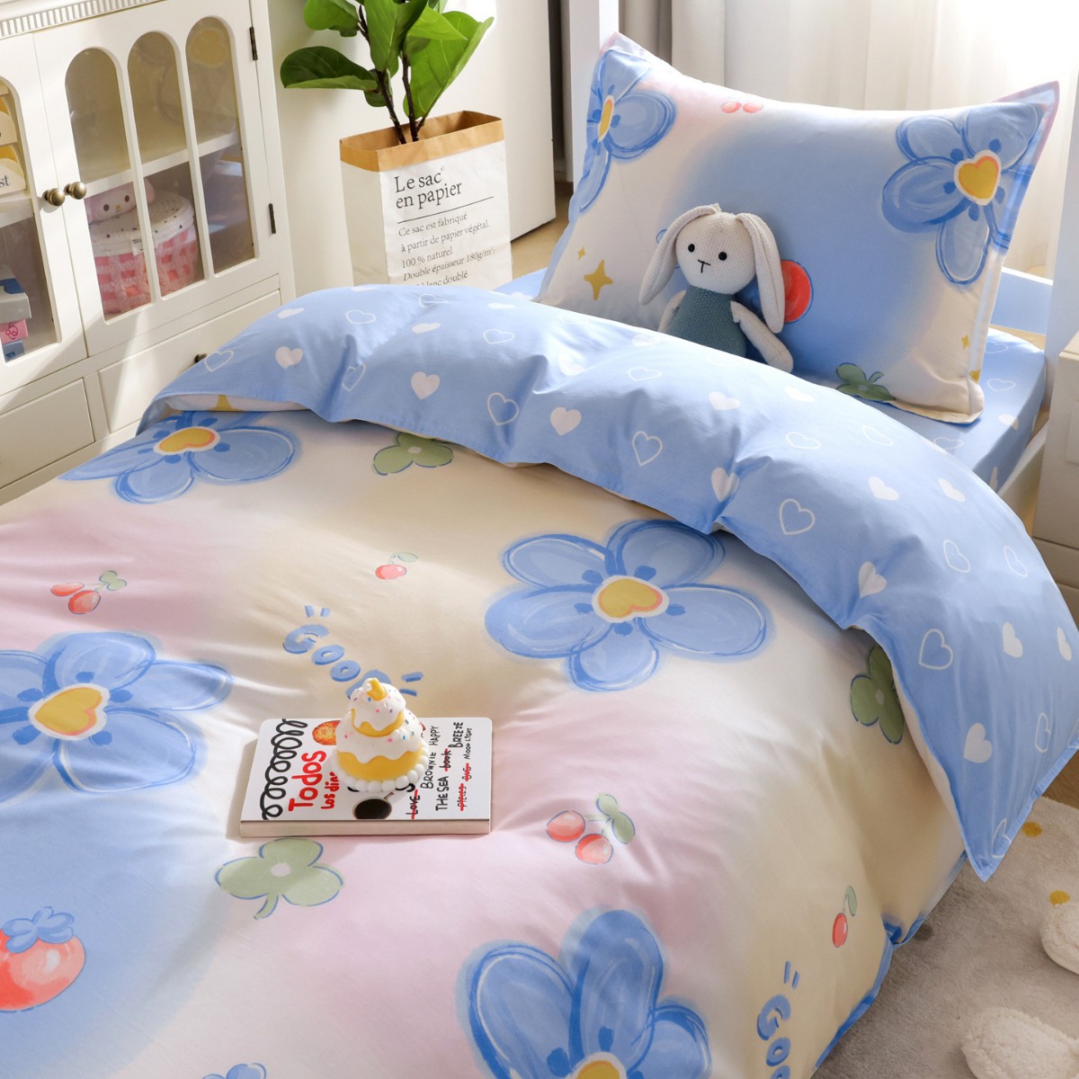 Cama de algodón de algodón de tres piezas dormitorio de estudiantes universitarios sábana individual funda de edredón tipo sábana 90x190 colchón 200