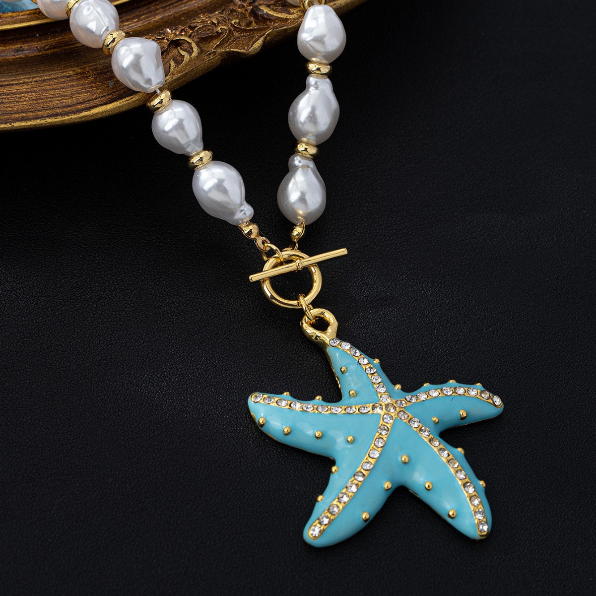 Starfish Marine Style Imitation Pearl Zinc Alloy Pendant Necklace Wholesale display picture 2