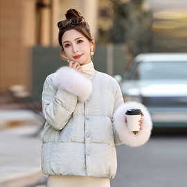 新中式高定真狐狸毛羽绒服女2024冬季国风年轻款洋气提花漂亮外套
