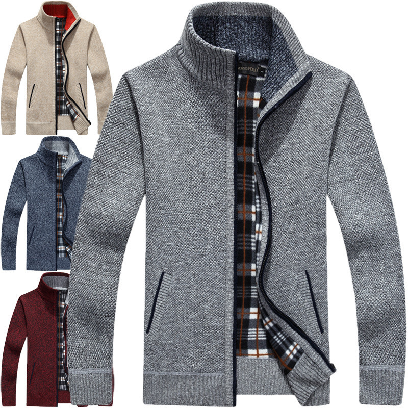 European and American 2026 Autumn and Winter Men's Thick Warm Cardigan Sweater, Loose Fit, Large Size, Stand Collar, Zip-Up Knitwear for Teenagers European and American 2026 Autumn and Winter Men's Thick Warm Cardigan Sweater, Loose Fit, Large Size, Stand Collar, Zip-Up Knitwear for Teenagers