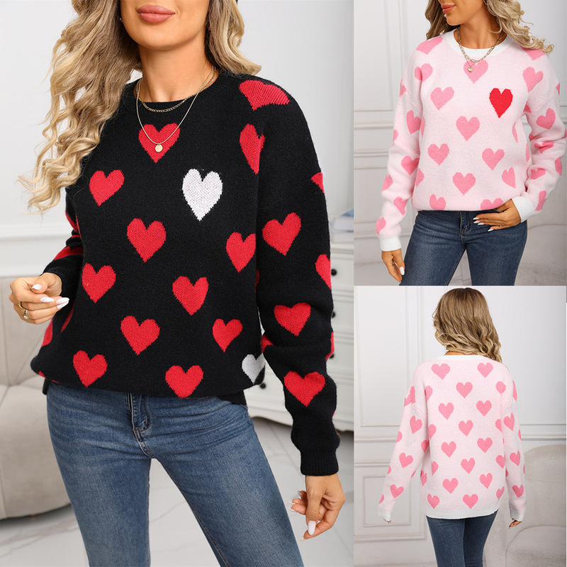 Amazon Cross-Border New Product 2026 Autumn and Winter European and American Foreign Trade Heart-Shaped Warm Knitwear Foreign Trade Christmas Heart Sweater