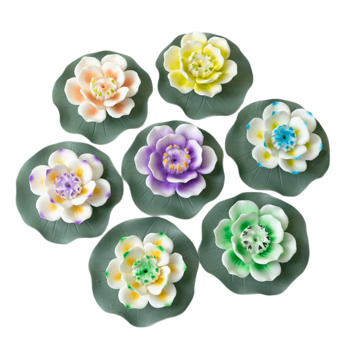 乐佳 Ceramic hand-pinched flower thread incense incense seat home office creative tea ceremony ornament lotus tea pet