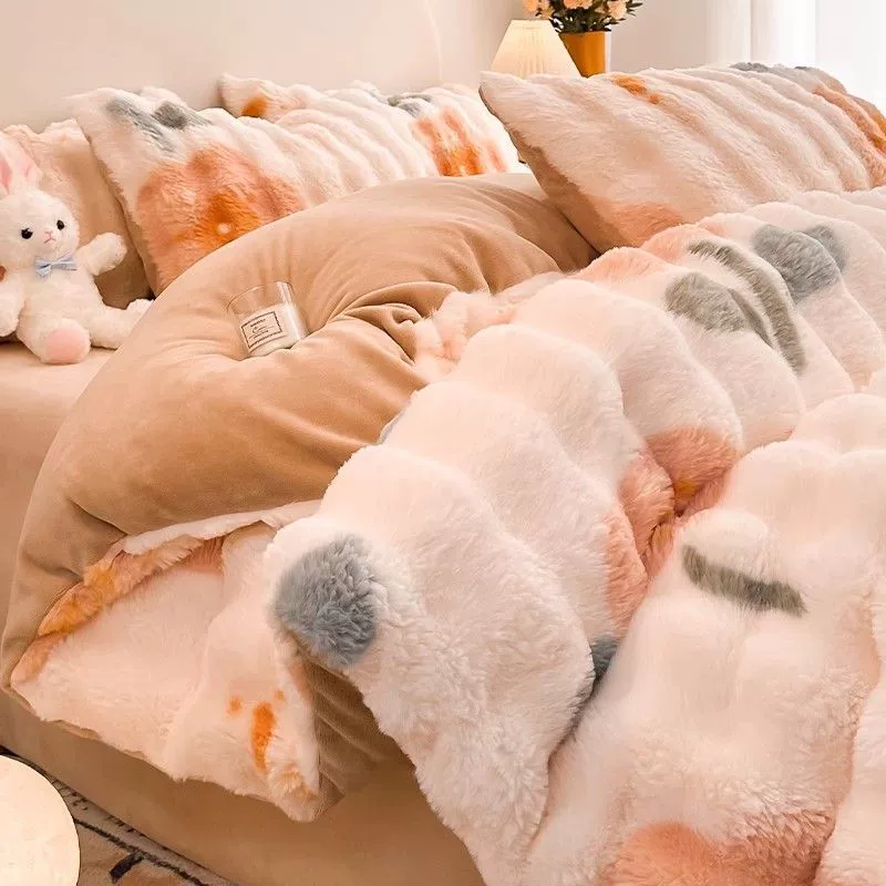 Winter warm set, double-sided coral flannel duvet cover, sheet, 4 piece set