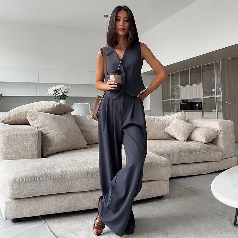 491g Weight Vest Outerwear Type Sleeveless Sleeve Length Polyester Fabric Type Blazer Suits Co-ord Set Sets Type 2 Pieces Set Quantity Casual Occasion V Neck Neckline Slim Fit Type Solid Color Pattern Spring Season Women's Gender Casual Style Casual Women's Casual Solid Color Polyester Blazer Suits Co-ord Set Pants Sets 6