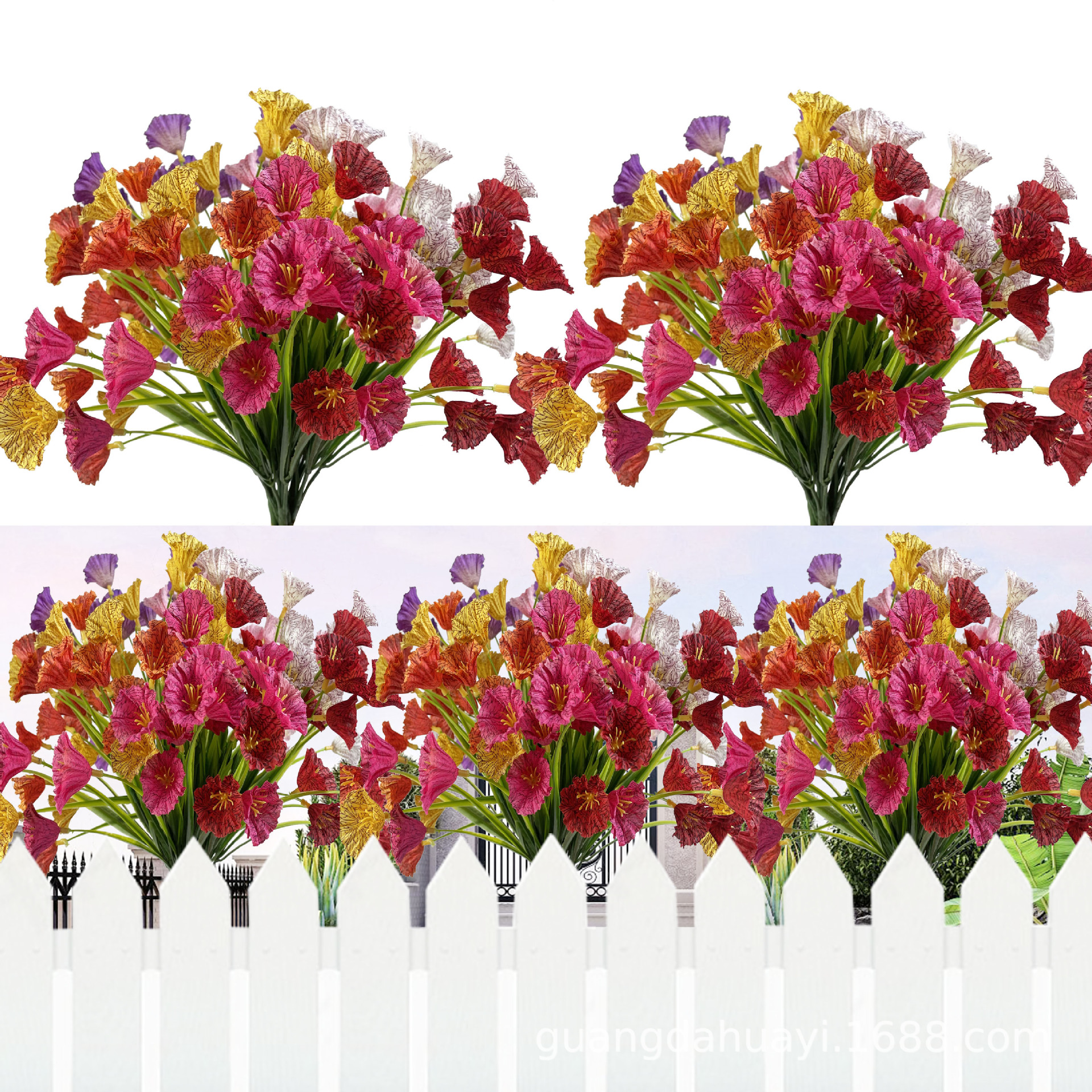 5 cabezas de hierba de primavera serigrafía gloria de la mañana polvo amarillo blanco púrpura ciruela de la noche seis colores Observaciones