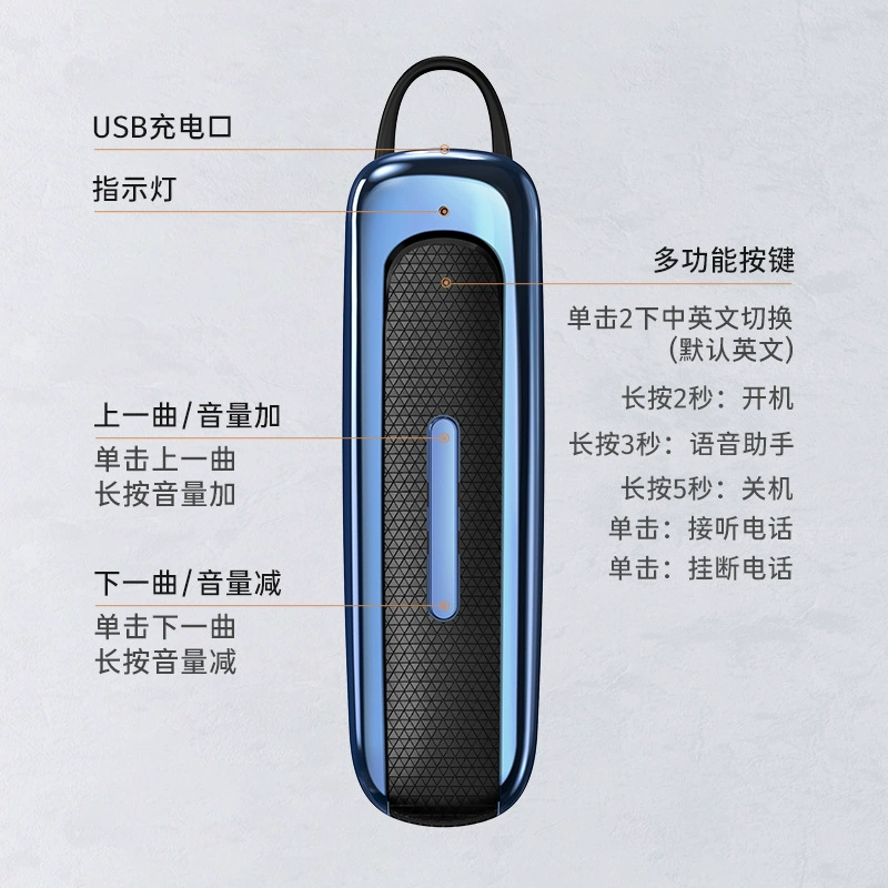 Bluetooth earpiece, waterproof, long battery (50 h talk, 200 d standby), lightweight 4 colors