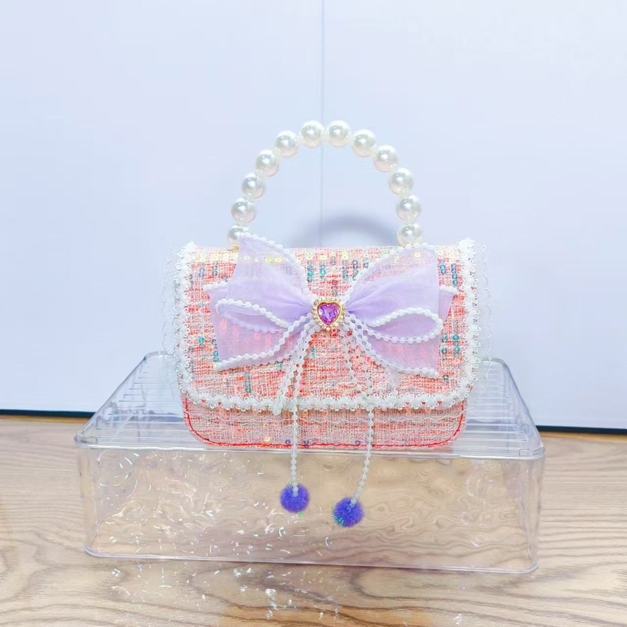 Bolso de la princesa de arco, bolso de mano de perlas, bolso de mano de cadena, bolso de Año Nuevo, bolso de Año Nuevo, regalo del Día de los Niños del 1 de junio