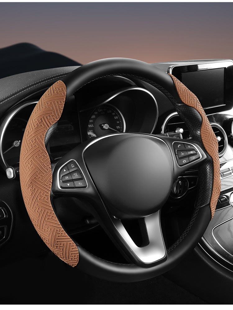 New steering wheel cover made of Nappa leather, non-slip, sweat-absorbent, universal half-cover protector, suitable for all seasons, ultra-thin handlebar cover