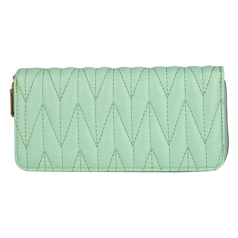 Trendencias nuevas carteras de mujer en Europa y América moda PU bordado línea larga bolso de mano color sólido monedero de gran capacidad monedero de cambio