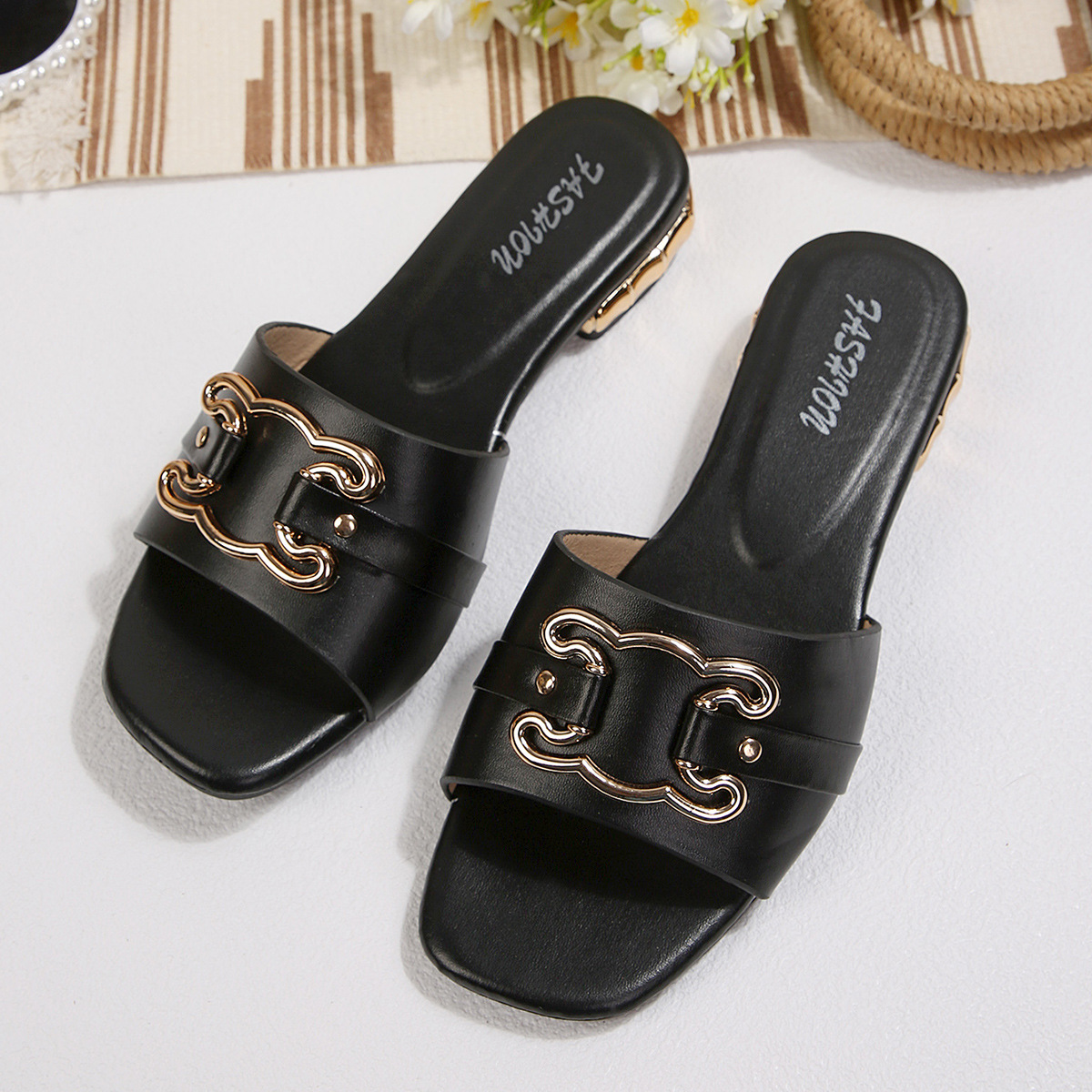 Sandalias de Tacón Alto con Punta Cuadrada para Mujer de Cuero Sintético con Tacón Grueso para Verano