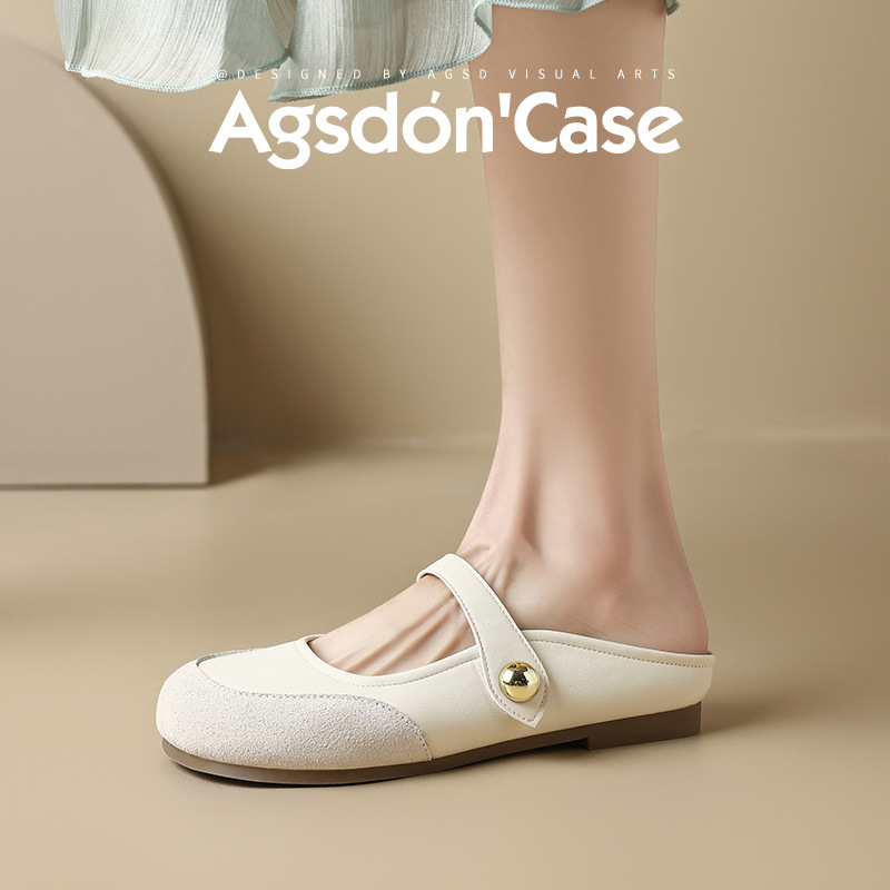 August Lion Deng Baotou pantuflas mujeres 2025 verano nuevas y cómodas sandalias planas con un pie y medio arrastrar zapatos individuales