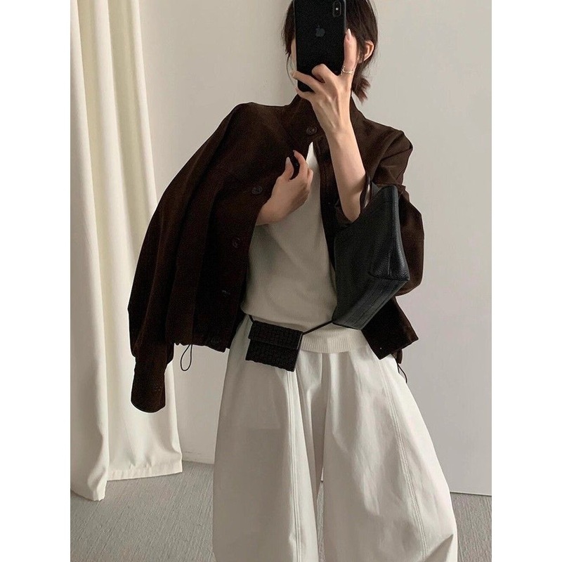 工装韩版通勤休闲百搭春秋新款外套立领复古上衣宽松麂皮显瘦夹克|undefined