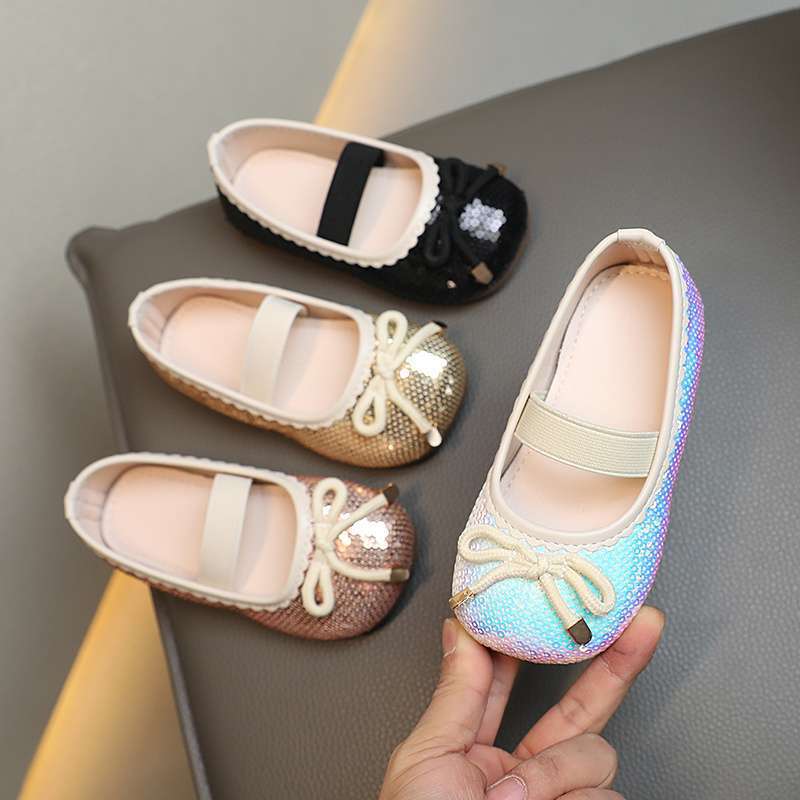 Girls Little Girl Princess Spring & Fall Soft Bottom Bean Kidsren's New Shoes Baby Leather Shoes Korean Style Sequined Dance Shoes