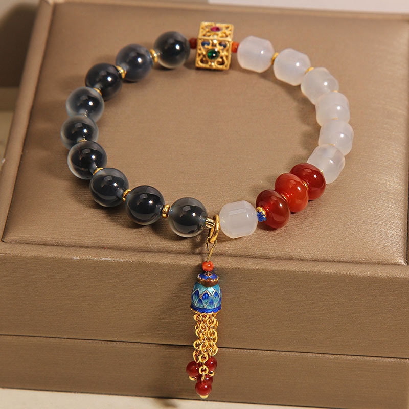 Pulseras de ágata azules naturales, pulseras de ágata blanca de corte retrógrada, pulseras de ágata blanca de nicho chino para mujeres