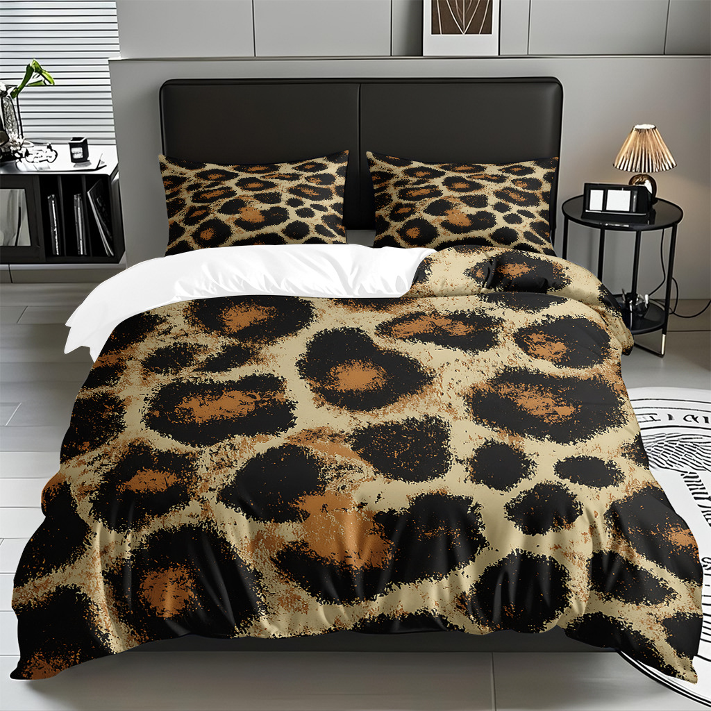 TEMU / JIT comercio exterior textil doméstico transfronterizo impresión digital de leopardo de alta definición colcha de colcha de almohada kit de ropa de cama para hacer dibujos