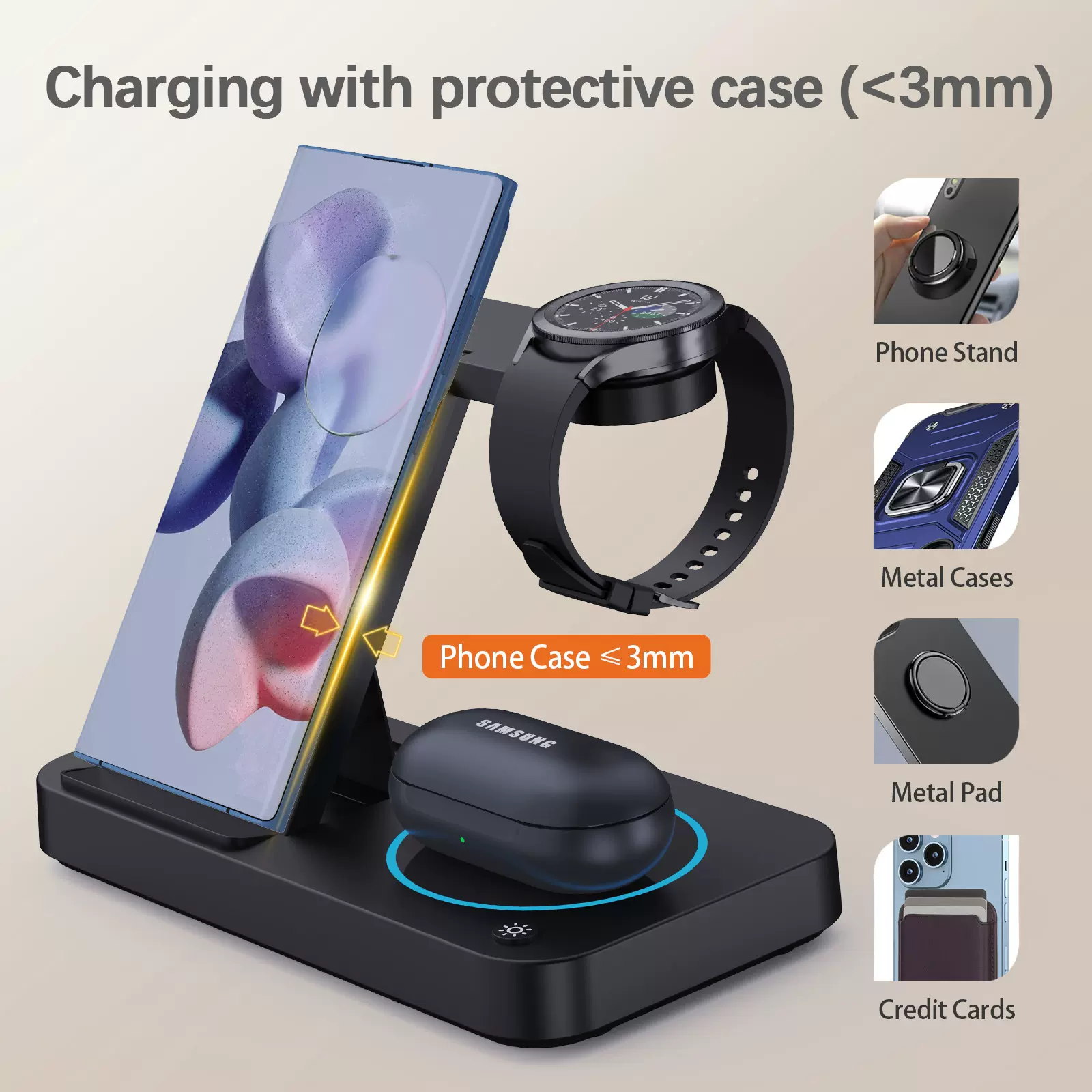 折叠磁吸三合一无线充  桌面手机支架跨境适用于苹果安卓华为小米