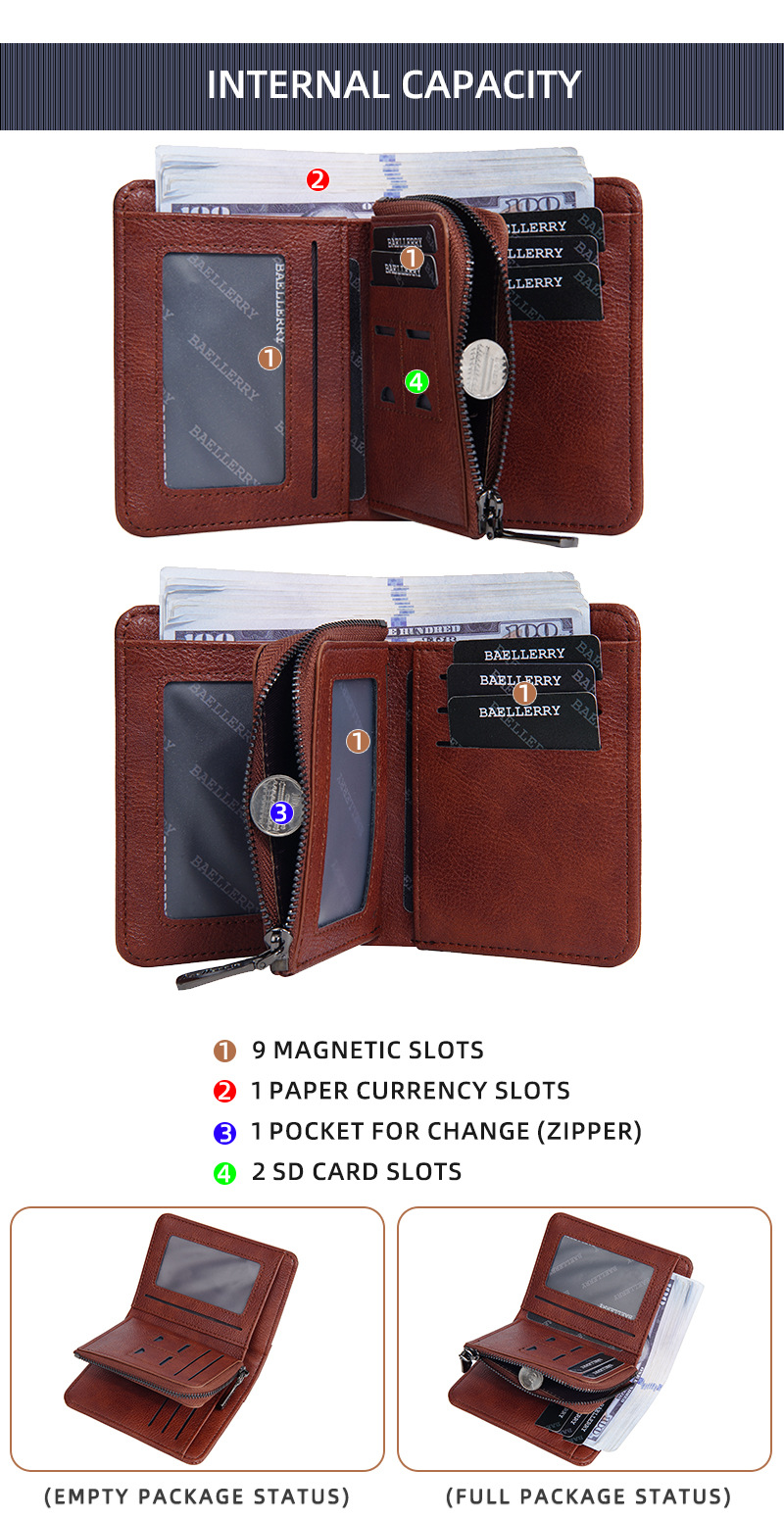 69g Weight Polyester Lining Material Zipper Closure Type Small Wallets Bags Type 1 Piece Quantity Daily Occasion Pu Leather Material Solid Color Pattern All Seasons Season Men's Gender Sewing Thread Design Business Style Square Shape Men's Solid Color Pu Leather Zipper Small Wallets 3