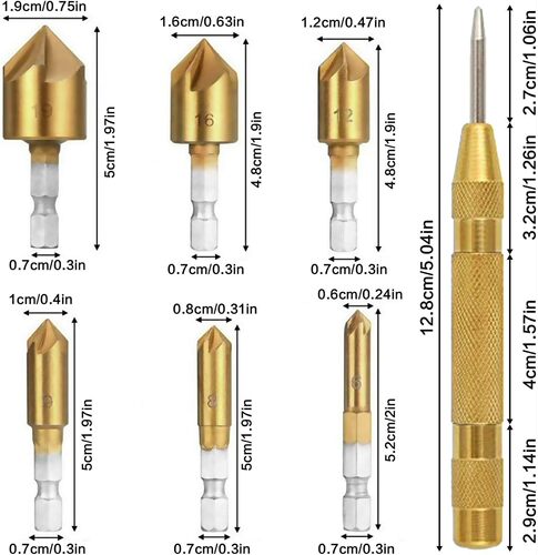 Hexagonal handle titanium-plated five-blade chamfering tool Woodworking chamfering knife Counterboring wood boring tool Five-blade chamfering tool