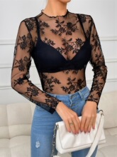 Z 38930 Long Sleeve Lace Top Sexy See Through ��˿�����