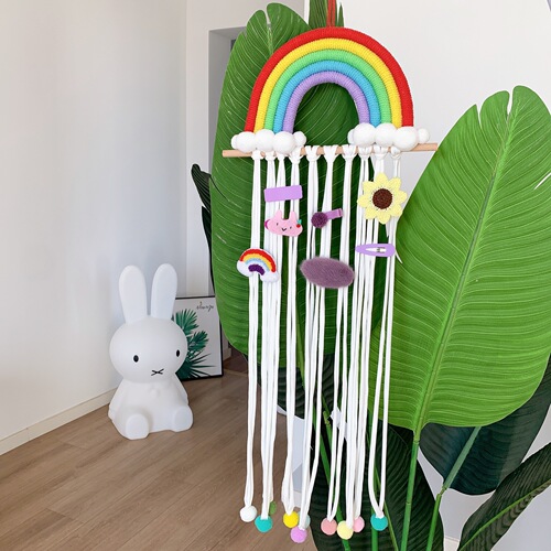 INS Decorative Nordic Style Braided Rainbow Hair Ball Children's Hairpin Hair Accessory Storage Belt Headwear Organizer Belt Organizer Rack