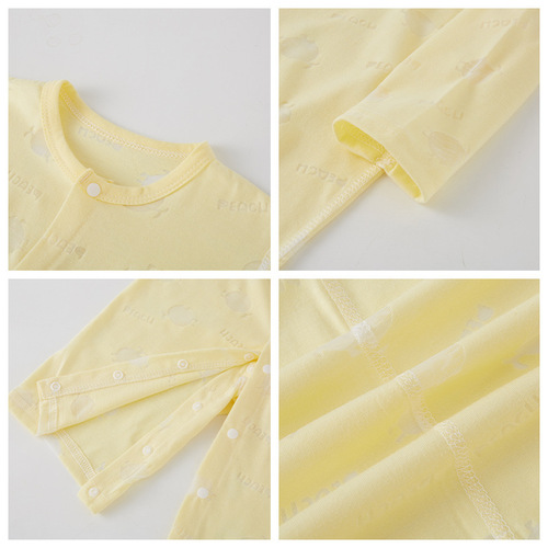 Baby clothes summer thin one-piece long-sleeve air conditioning clothes 0-2 years old unisex open jacket pajamas breathable back mesh