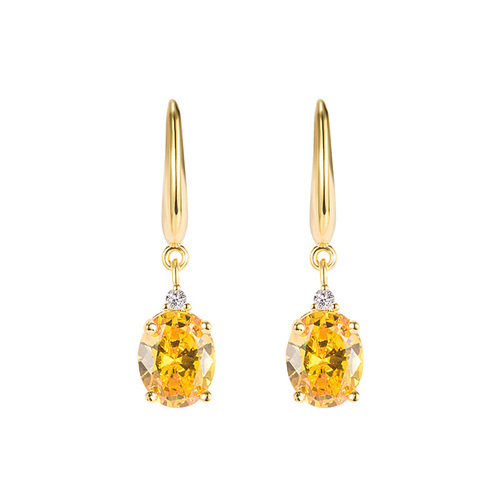wish cross-border European and American citrine long earrings for women 18K gold oval earrings with diamonds and champagne gold jewelry