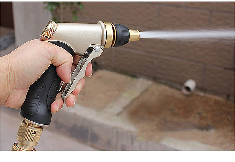 Household High-Pressure Car Wash Water Gun, Tap Water Watering Tool, Explosion-Proof, Frost-Resistant, Telescopic Hose, Soft Hose, Copper Set