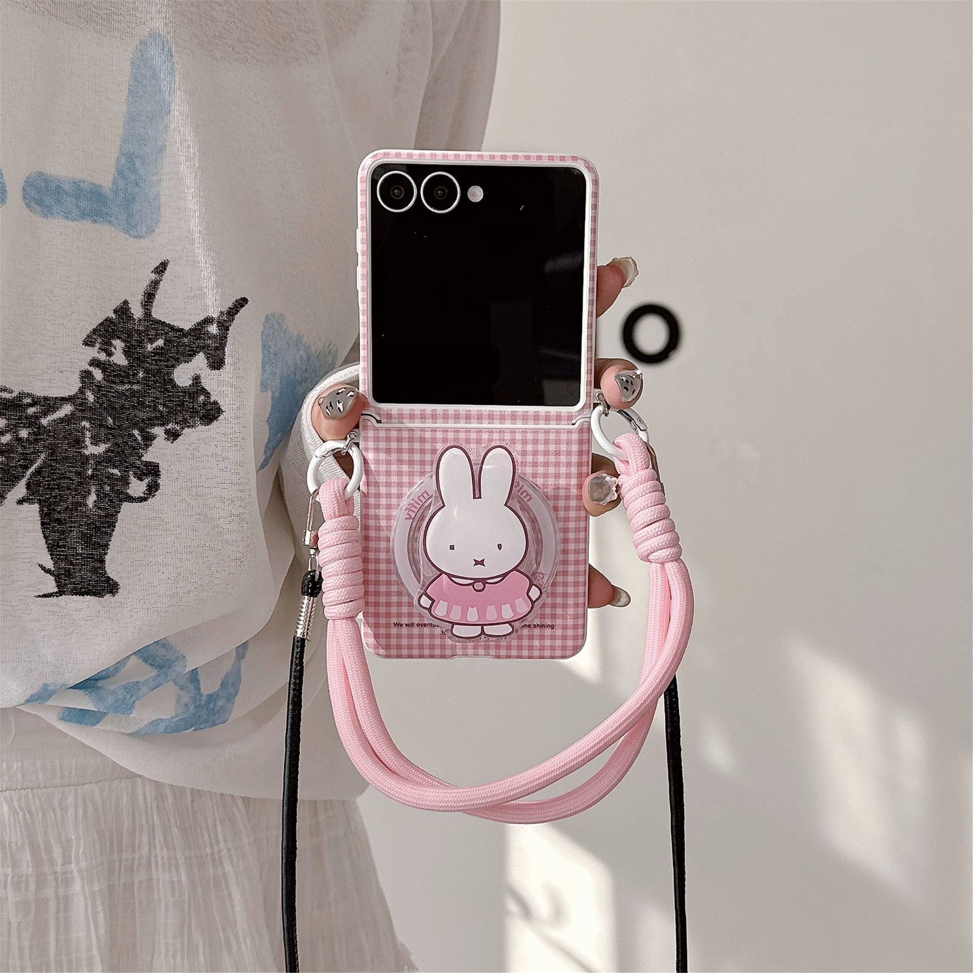 粉格磁吸兔子三星Galaxy Zflip7折叠手机壳适用zflip5/6代保护套