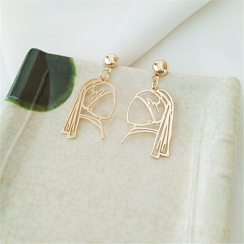 Drop Earrings Classification Iron Chain Material Funny Human Face Titanium Steel Plating Drop Earrings 1 Pair