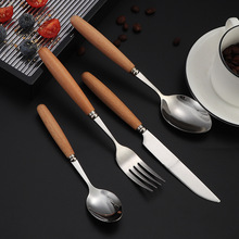 榉木柄不锈钢勺叉牛排刀家用餐具木筷子酒店用品甜品勺叉水果刀叉
