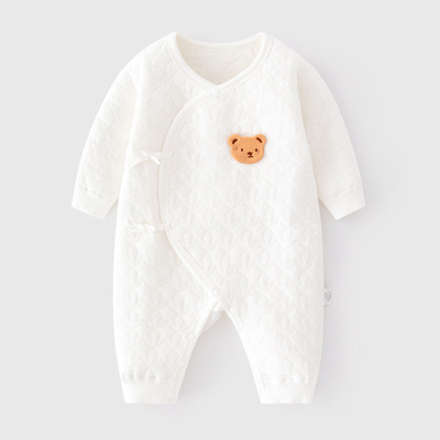 嬰兒保暖連體衣春秋冬裝寶寶冬季夾棉哈衣新生兒衣服早秋加厚套裝
