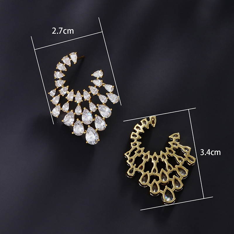 Pendientes Xuping Jewelry Súper Brillantes y Elegantes para Mujer, Pendientes de Diamantes Completos de Lujo Ligero y Gran Elegancia, Pendientes Lujosos, Modernos y Únicos