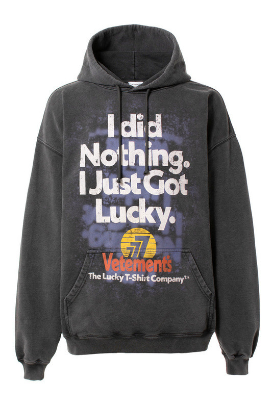 Women's Clothing lucky letter printed washed and distressed long sleeved hooded sweatshirt _voghion.com