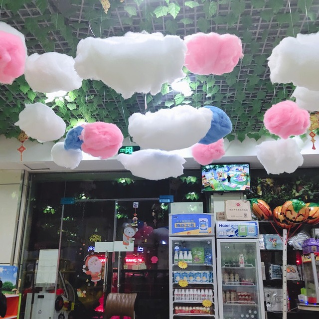 彩色棉花云朵装饰道具仿真白云挂饰幼儿园橱窗商场学校店铺布置
