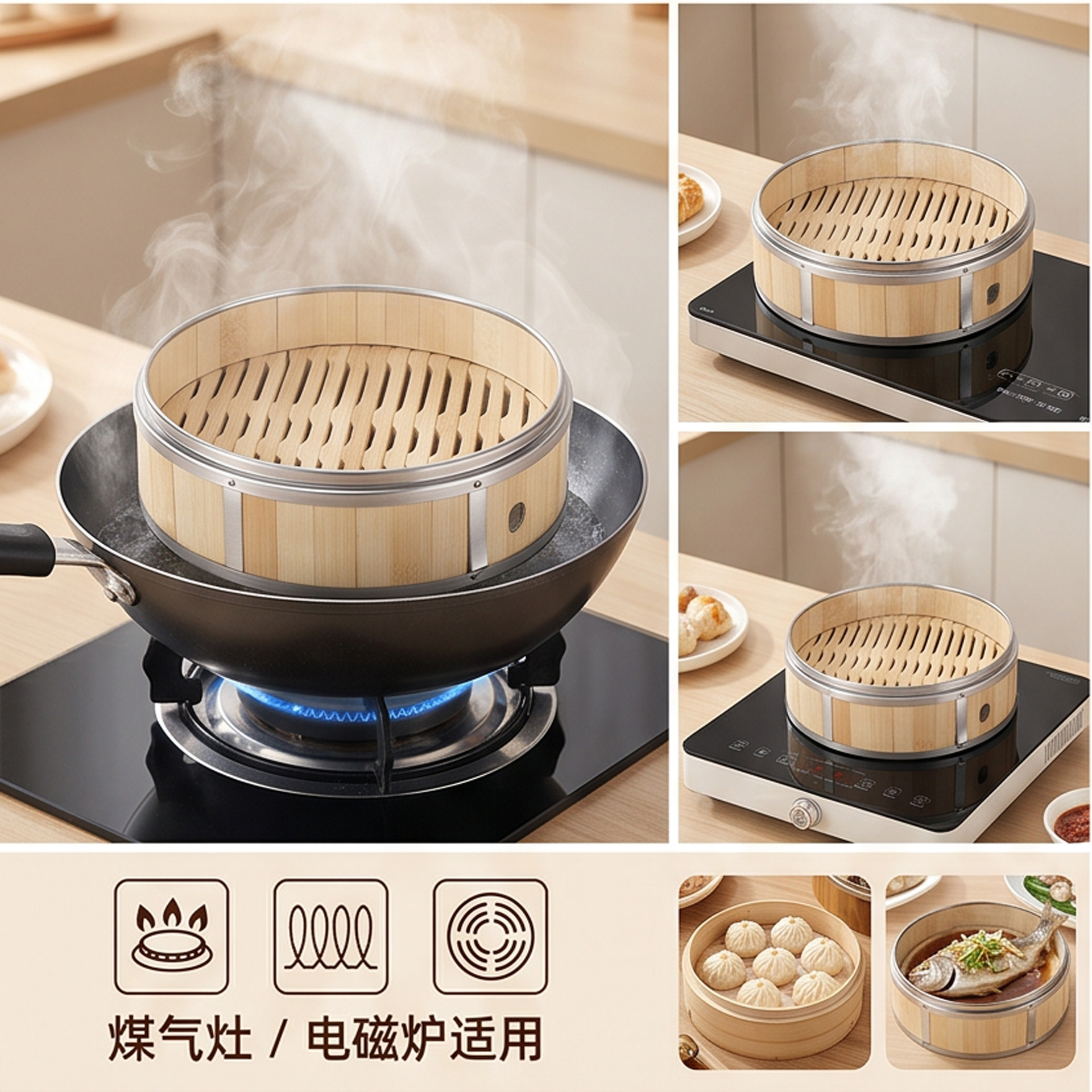 Acero inoxidable borde bambú vapor de cajón de vapor de jaula doméstica, bocadillos de té de la mañana comerciales vapor de bambú vapor de vapor en stock