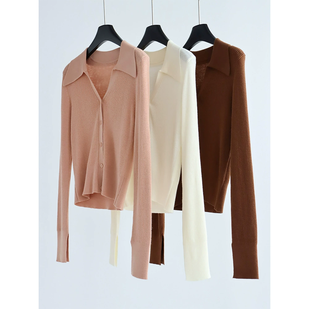 Элегантный пригородный шерстяной свитер с длинным рукавом и лацканами, женский кардиган, осенне-зимний однотонный короткий топ, Новинка