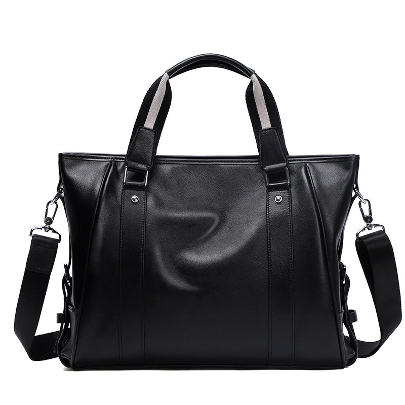 Túi xách tay nam da bò lớp đầu 15.6 inch dạng cặp công sở 39×7.5×28 cm — Màu đen